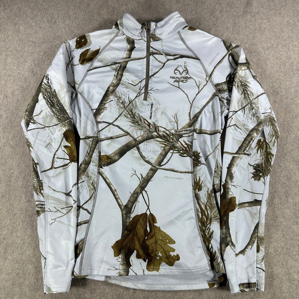 Realtree APC Womens 1/4 Zip Pullover Snow Camo Hunting Base Layer Size Small